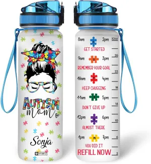 Hyturtle Personalized Autism Mom Water Bottle - 32oz Motivational Water Bottle with Leak-Proof Lid, Time Marker - Custom Name Autism Awareness Gift for Moms from Daughter, Son, Husband On Birthday