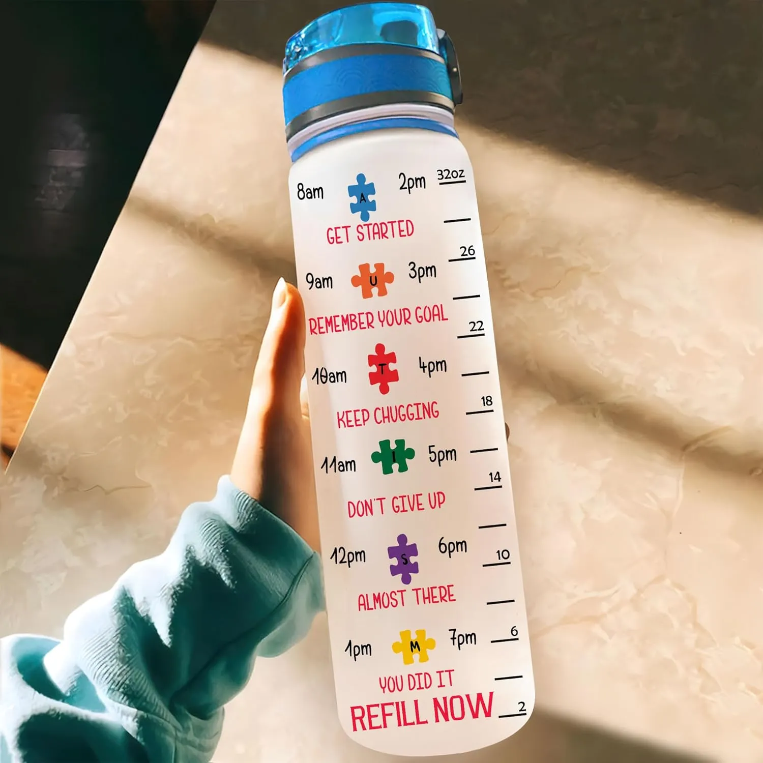 Hyturtle Personalized Autism Mom Water Bottle - 32oz Motivational Water Bottle with Leak-Proof Lid, Time Marker - Custom Name Autism Awareness Gift for Moms from Daughter, Son, Husband On Birthday