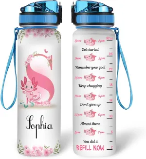 Hyturtle Personalized Axolotl Lovers 32Oz Liter Motivational Water Bottle, Axolotls Customized Name Water Bottle With Time Marker Gifts For Women Girl On Birthday, Mother Day's