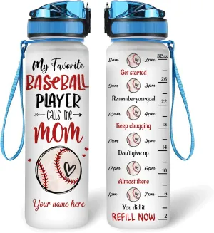 Hyturtle Personalized Baseball Mom 32Oz Liter Motivational Water Bottle, Customized Name With Time Marker, Gifts For Women Girls Boys Friends Baseball Fan Lovers On Birthday Anniversary Mother's Day