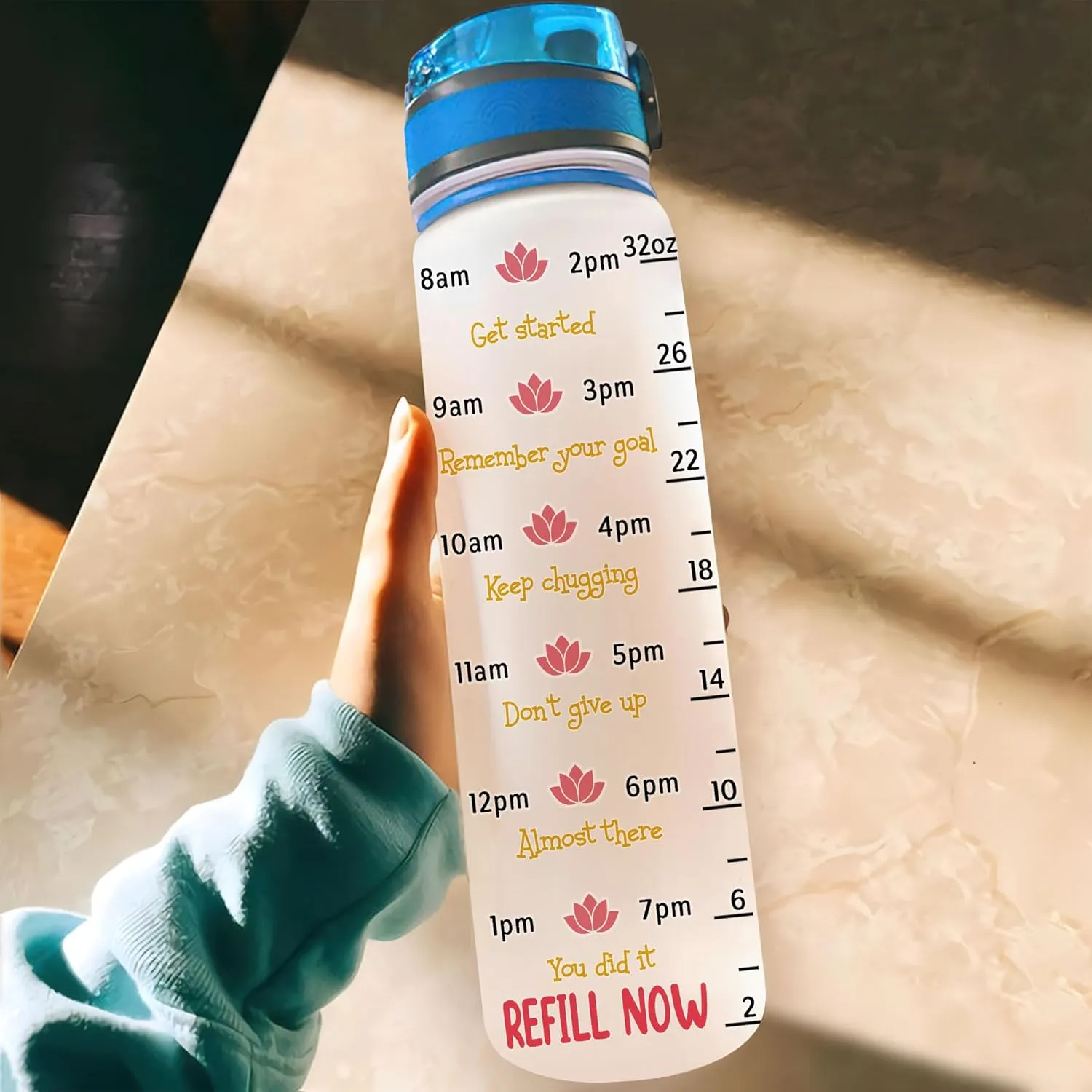 Hyturtle Personalized Be A Flamingo Stay Balanced Yoga 32Oz Liter Motivational Water Bottle, Customized Name With Time Marker Gifts For Women, Yoga Lover, Flamingo Lover On Mother's Day, Birthday
