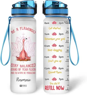 Hyturtle Personalized Be A Flamingo Stay Balanced Yoga 32Oz Liter Motivational Water Bottle, Customized Name With Time Marker Gifts For Women, Yoga Lover, Flamingo Lover On Mother's Day, Birthday