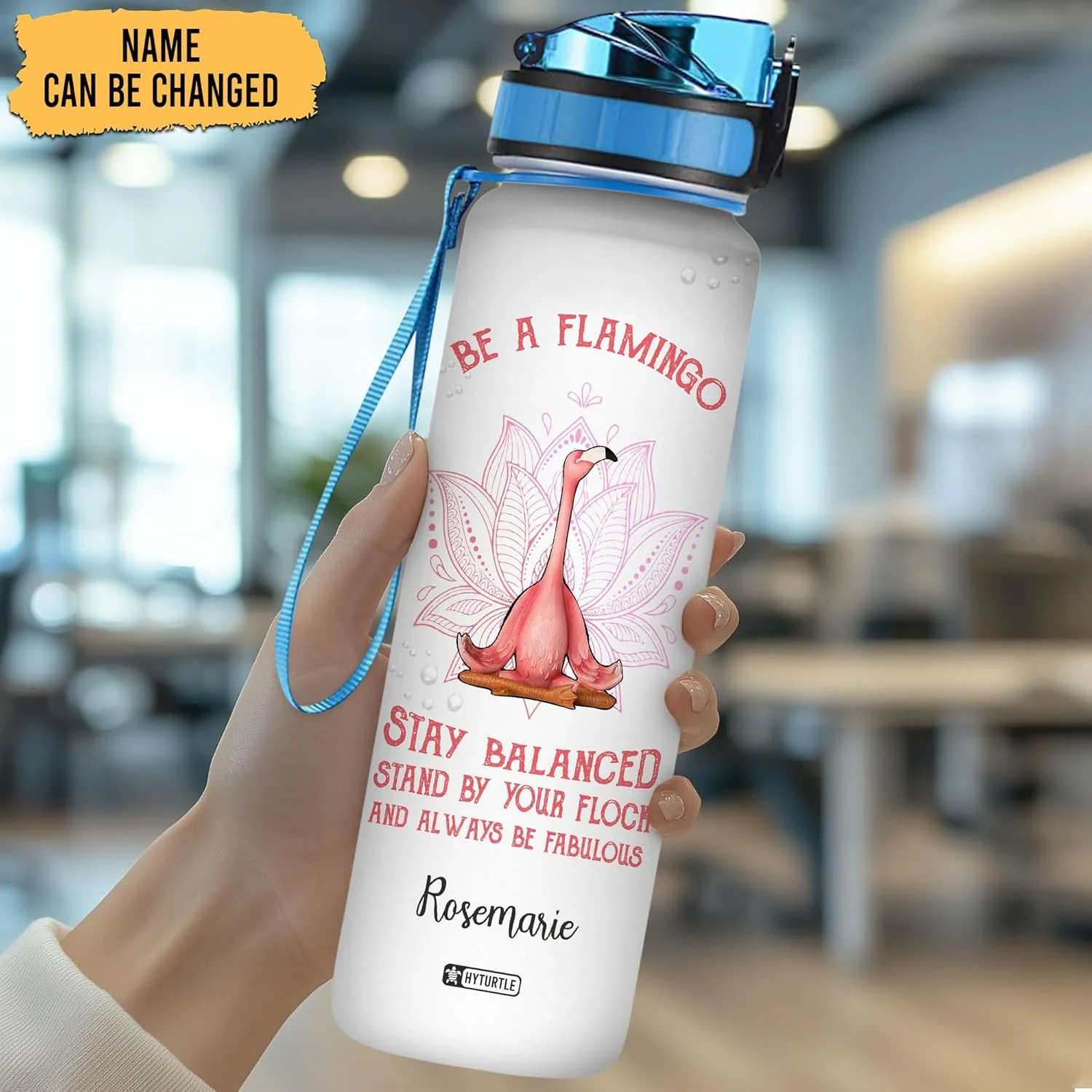 Hyturtle Personalized Be A Flamingo Stay Balanced Yoga 32Oz Liter Motivational Water Bottle, Customized Name With Time Marker Gifts For Women, Yoga Lover, Flamingo Lover On Mother's Day, Birthday