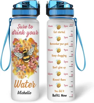 Hyturtle Personalized Bee Lovers 32 Oz 1Liter Motivational Water Bottle, Sure To Drink Your Water Customized Name Water Bottle With Time Marker, Animal Lovers Gifts For Women Girl On Birthday