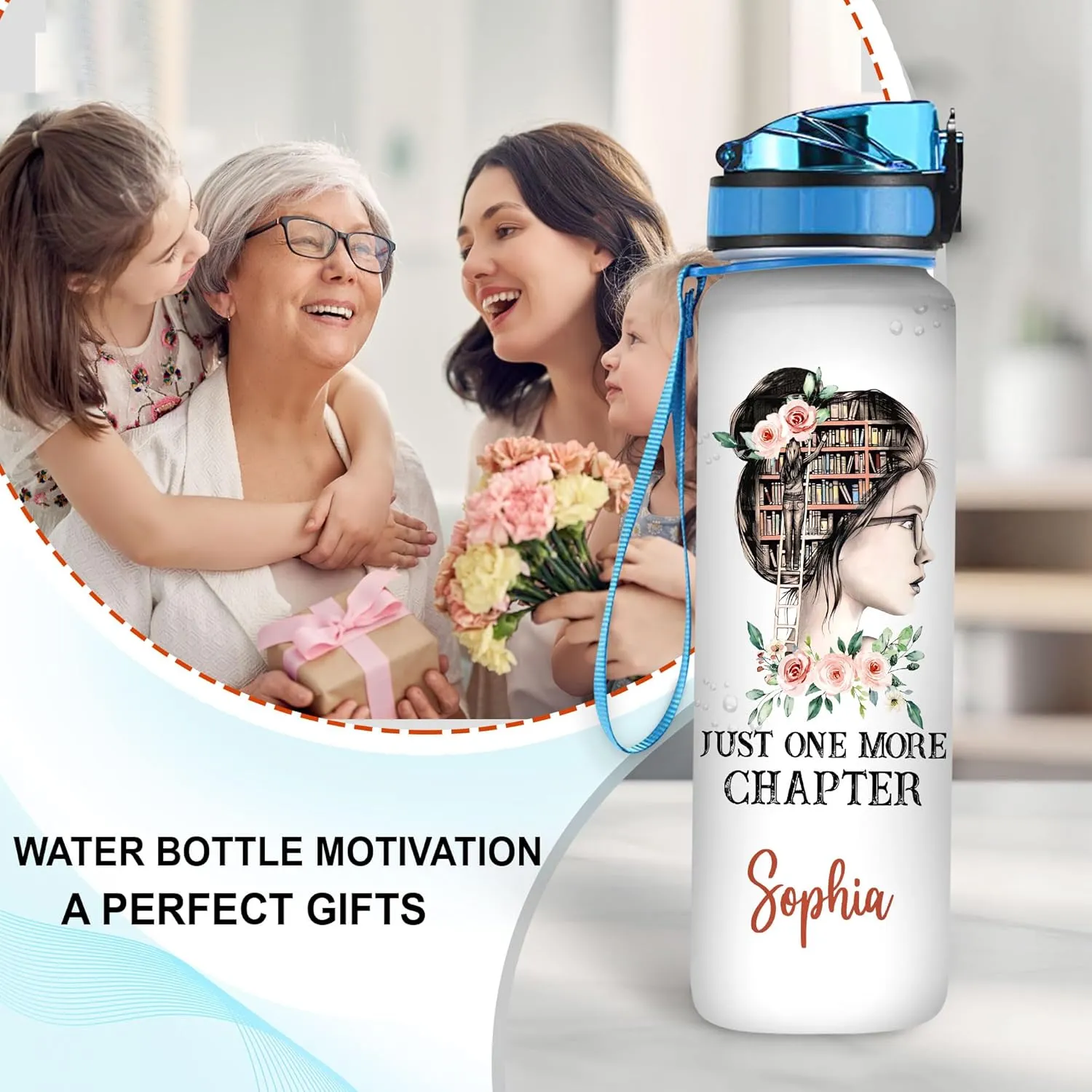 Hyturtle Personalized Book Lovers 32 Oz Liter Motivational Water Bottle, Just One More Chapter Customized Name Water Bottle With Time Marker, Reading Lovers Gifts For Women Girl On Birthday
