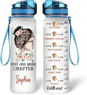 Hyturtle Personalized Book Lovers 32 Oz Liter Motivational Water Bottle, Just One More Chapter Customized Name Water Bottle With Time Marker, Reading Lovers Gifts For Women Girl On Birthday