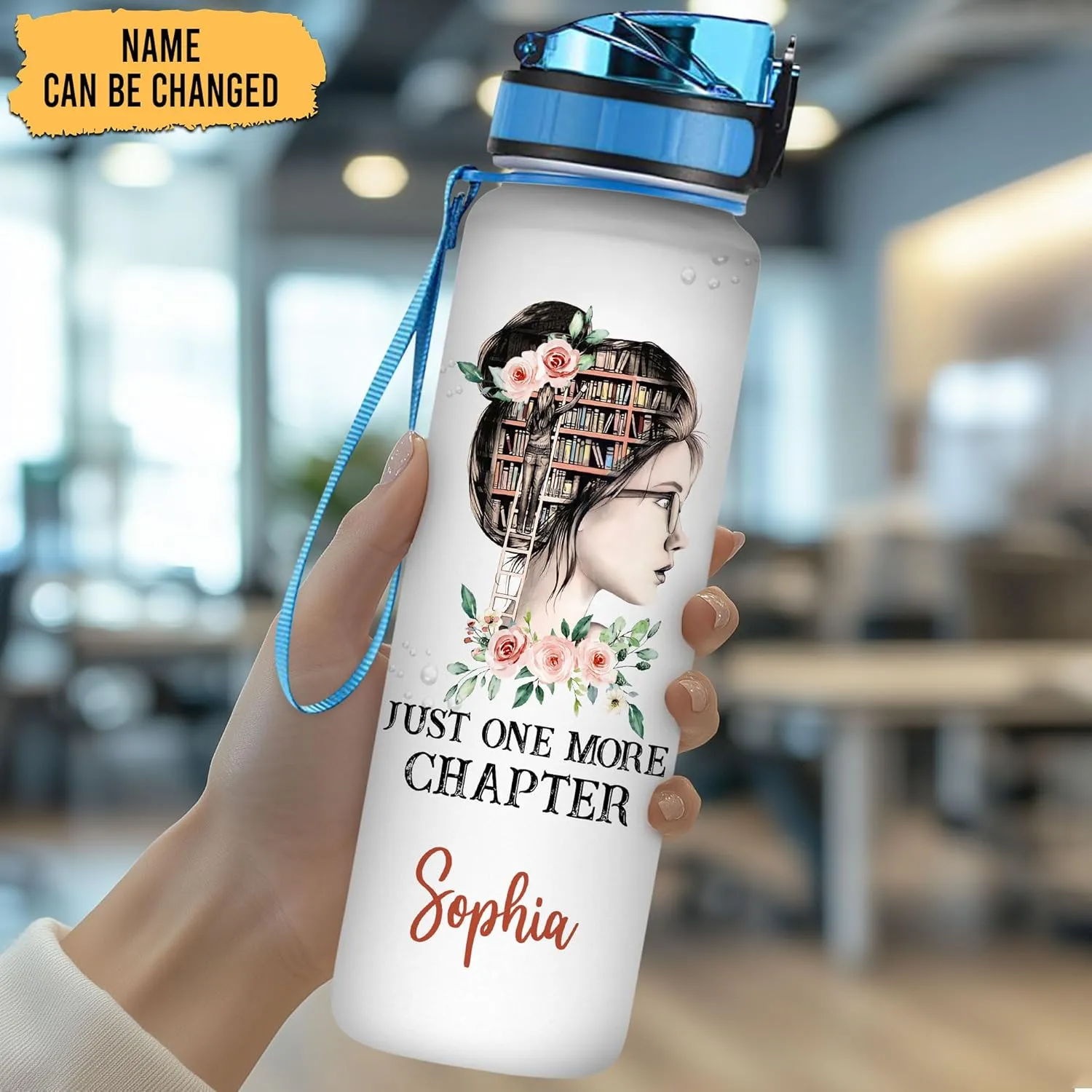 Hyturtle Personalized Book Lovers 32 Oz Liter Motivational Water Bottle, Just One More Chapter Customized Name Water Bottle With Time Marker, Reading Lovers Gifts For Women Girl On Birthday
