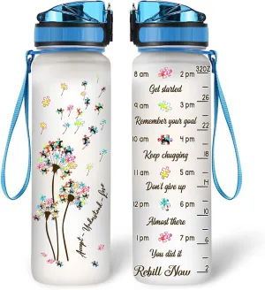 Hyturtle Personalized Bottle Accept Understand Love 32Oz Liter Motivational Water Bottle, Water Bottle With Time Marker Support Autism Awareness, Gifts For Women, Gifts For Kids On Birthday
