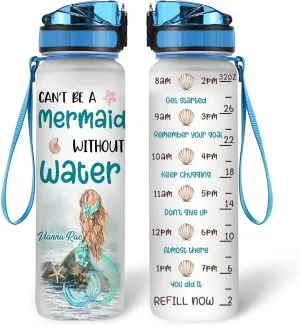 Hyturtle Personalized Can't Be A Mermaid Without Water 32oz Liter Motivational Water Bottle, Customized Name Tracking Water Bottle Gifts For Women, Girls, Mermaid Lovers On Birthday, Mother's Day