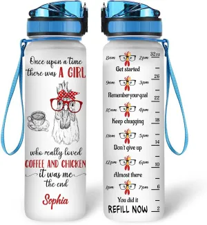 Hyturtle Personalized Chicken Gift For Women - Girl Love Chicken And Coffee Customized Name 32oz 1Liter Motivational Water Bottle, Animal Farm lovers Gift For Mom Girl Women On Christmas, Birthday