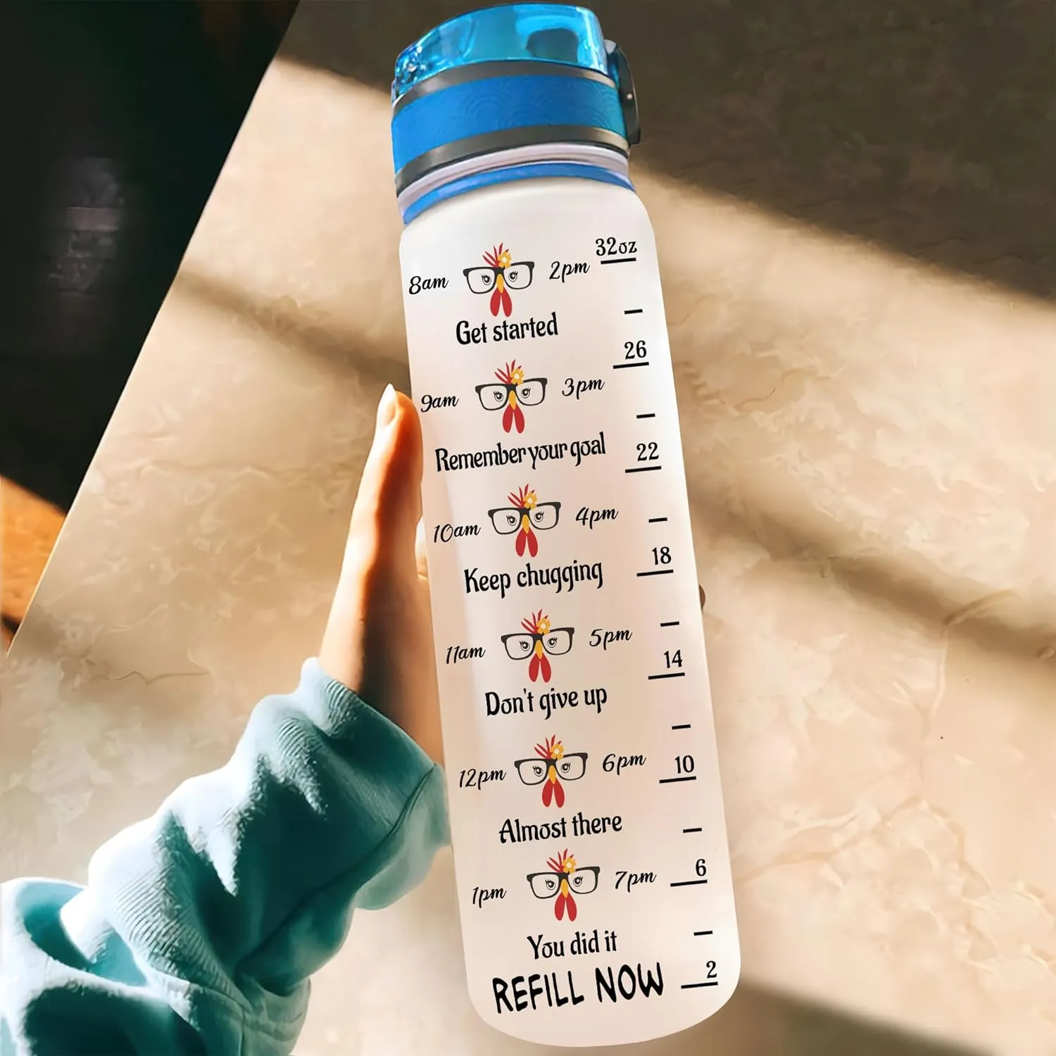 Hyturtle Personalized Chicken Gift For Women - Girl Love Chicken And Coffee Customized Name 32oz 1Liter Motivational Water Bottle, Animal Farm lovers Gift For Mom Girl Women On Christmas, Birthday