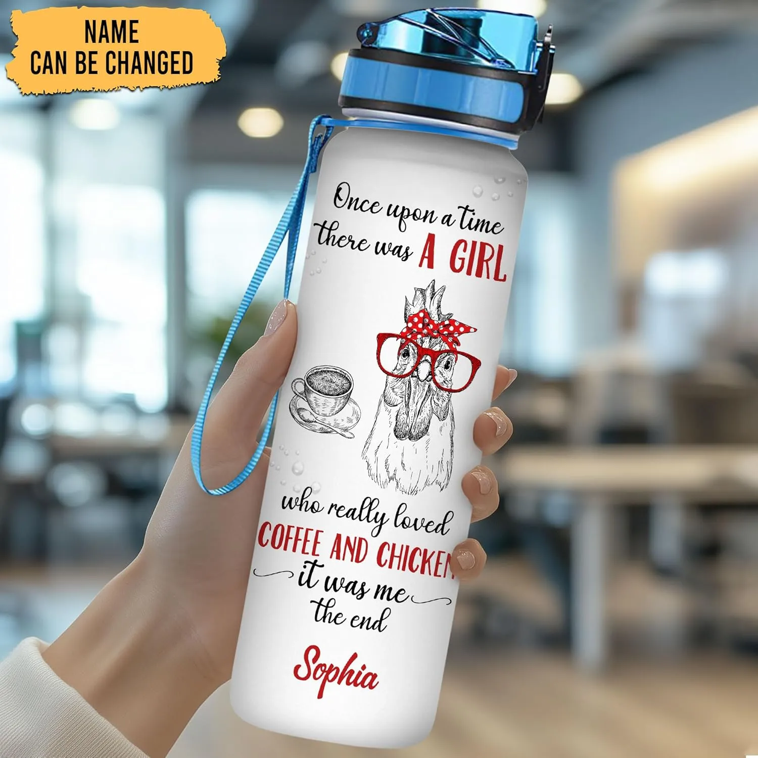 Hyturtle Personalized Chicken Gift For Women - Girl Love Chicken And Coffee Customized Name 32oz 1Liter Motivational Water Bottle, Animal Farm lovers Gift For Mom Girl Women On Christmas, Birthday