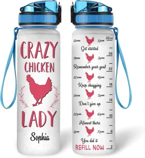 Hyturtle Personalized Chicken Lovers Gift For Women - Crazy Chicken Lady Customized Name 32oz 1Liter Motivational Water Bottle, Animal Farm lovers, Gift For Mom Girl Women On Christmas, Birthday