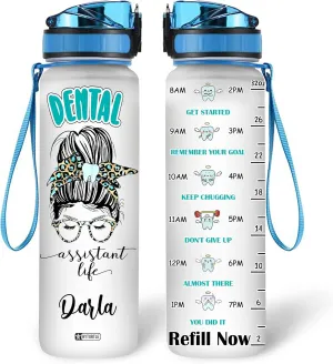 Hyturtle Personalized Dental Water Bottle - 32oz Motivational Water Bottle with Leak-Proof Lid Time Marker - Custom Name Gift for Dentists, Dental Hygienists On Birthday Christmas