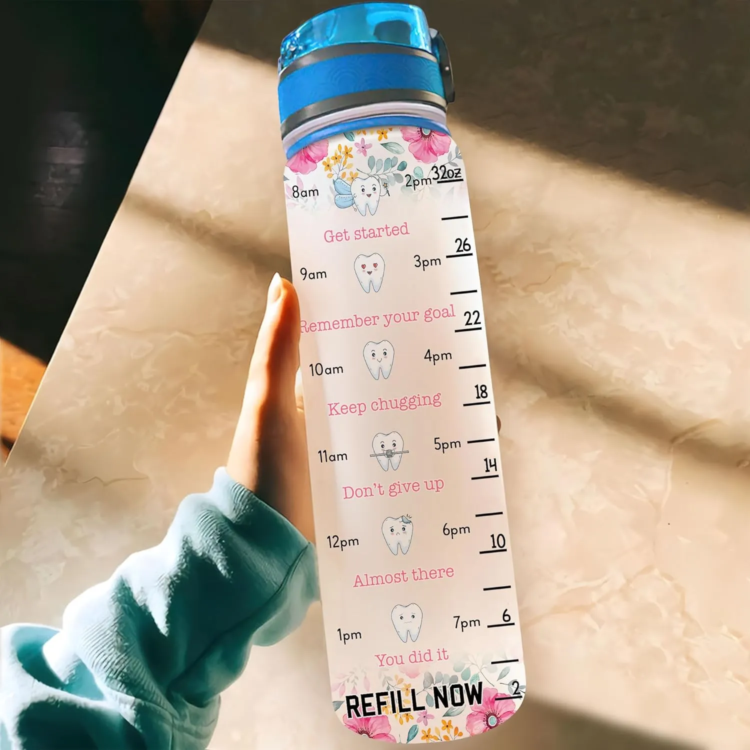 Hyturtle Personalized Dental Water Bottle - 32oz Motivational Water Bottle with Leak-Proof Lid Time Marker - Custom Name Gift for Women, Dentist, Dental Hygienists On Birthday Christmas