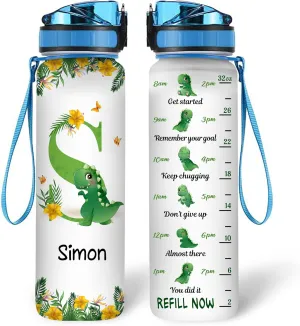 Hyturtle Personalized Dinosaur Lovers 32 Oz 1Liter Motivational Water Bottle, Dinosaur Customized Name Water Bottle With Time Marker, Dino Bottle Gifts For Women Girl Kid On Birthday, Christmas