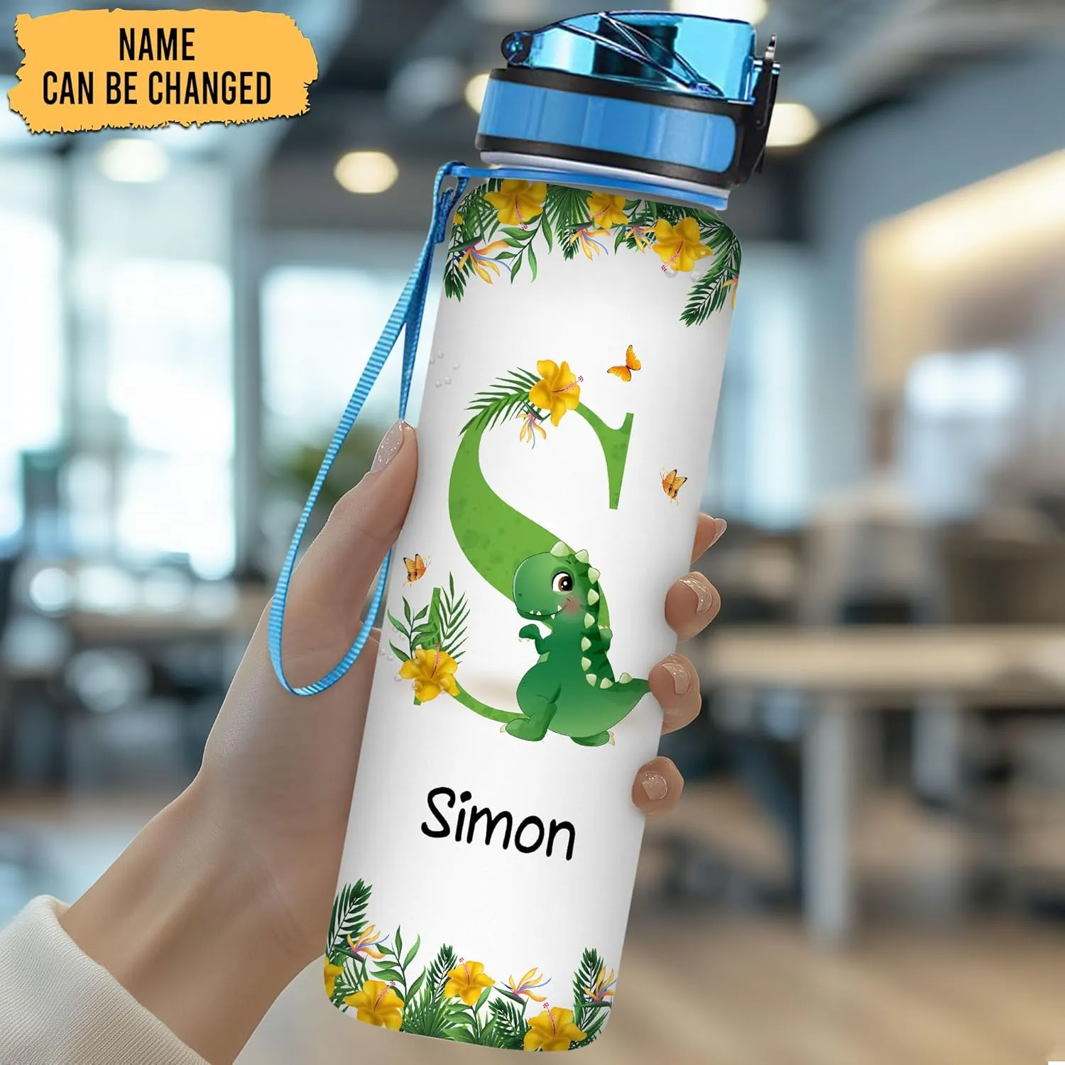 Hyturtle Personalized Dinosaur Lovers 32 Oz 1Liter Motivational Water Bottle, Dinosaur Customized Name Water Bottle With Time Marker, Dino Bottle Gifts For Women Girl Kid On Birthday, Christmas