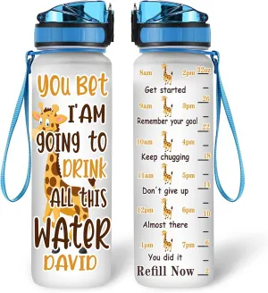 Hyturtle Personalized Giraffe Gifts For Women - You Bet I'am Going To Drink Customized Name 32oz 1Liter Motivational Water Bottle, Animal Lovers Gift For Mom Girl Women On Christmas, Birthday