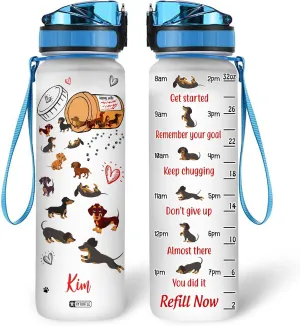 Hyturtle Personalized Happy Pills Dachshund 32Oz Liter Motivational Water Bottle, Customized Name With Time Marker, Gifts For Women Men Dog Lovers Dachshund Lovers On Birthday Mother's Day