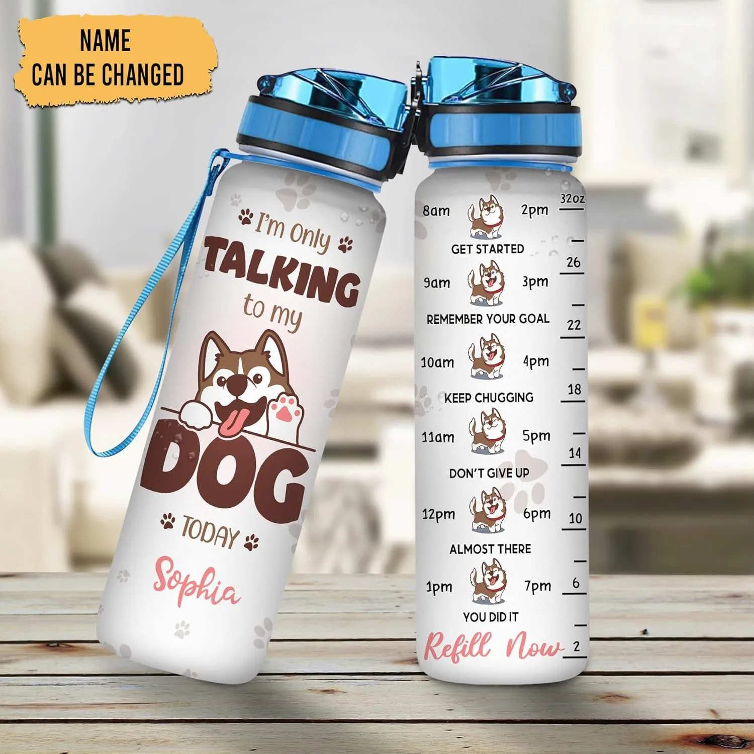 Hyturtle Personalized Husky Gifts For Women - I'm Only Talking To My Dog Customized Name 32oz 1Liter Motivational Water Bottle, Pet Lovers, Dog Lovers Gift For Mom Girl Women On Christmas, Birthday