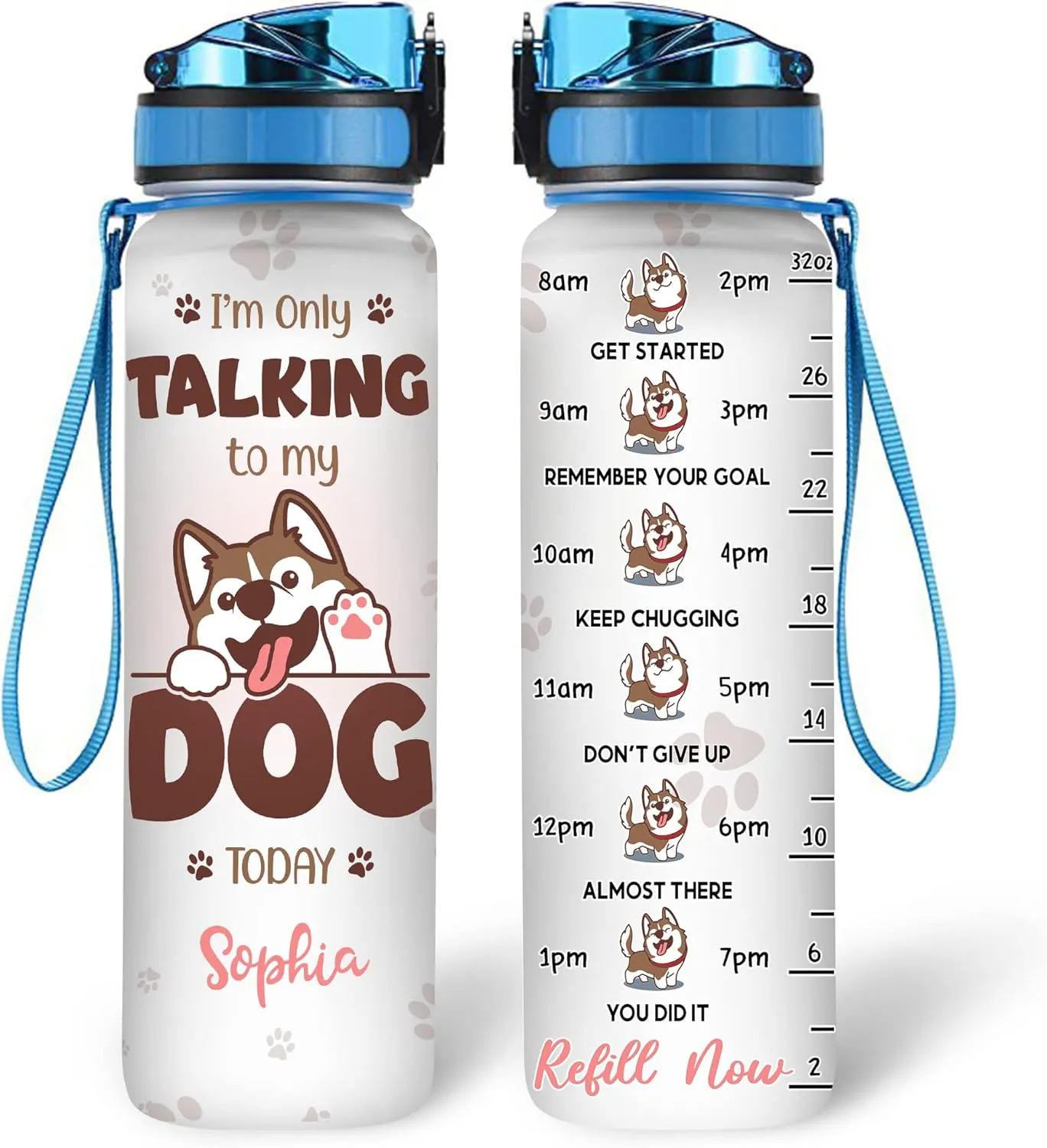 Hyturtle Personalized Husky Gifts For Women - I'm Only Talking To My Dog Customized Name 32oz 1Liter Motivational Water Bottle, Pet Lovers, Dog Lovers Gift For Mom Girl Women On Christmas, Birthday