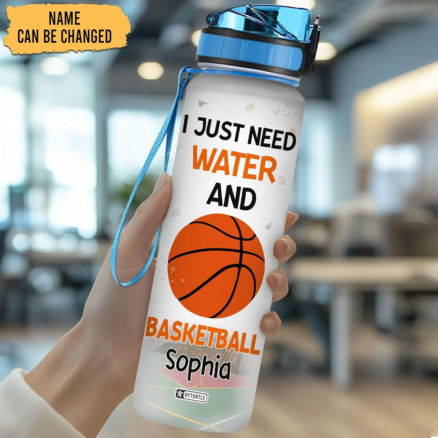Hyturtle Personalized I Just Need Water And Basketball 32Oz Liter Motivational Water Bottle, Customized Name With Time Marker, Gifts For Women Men Boys Friends Basketball Lovers On Birthday
