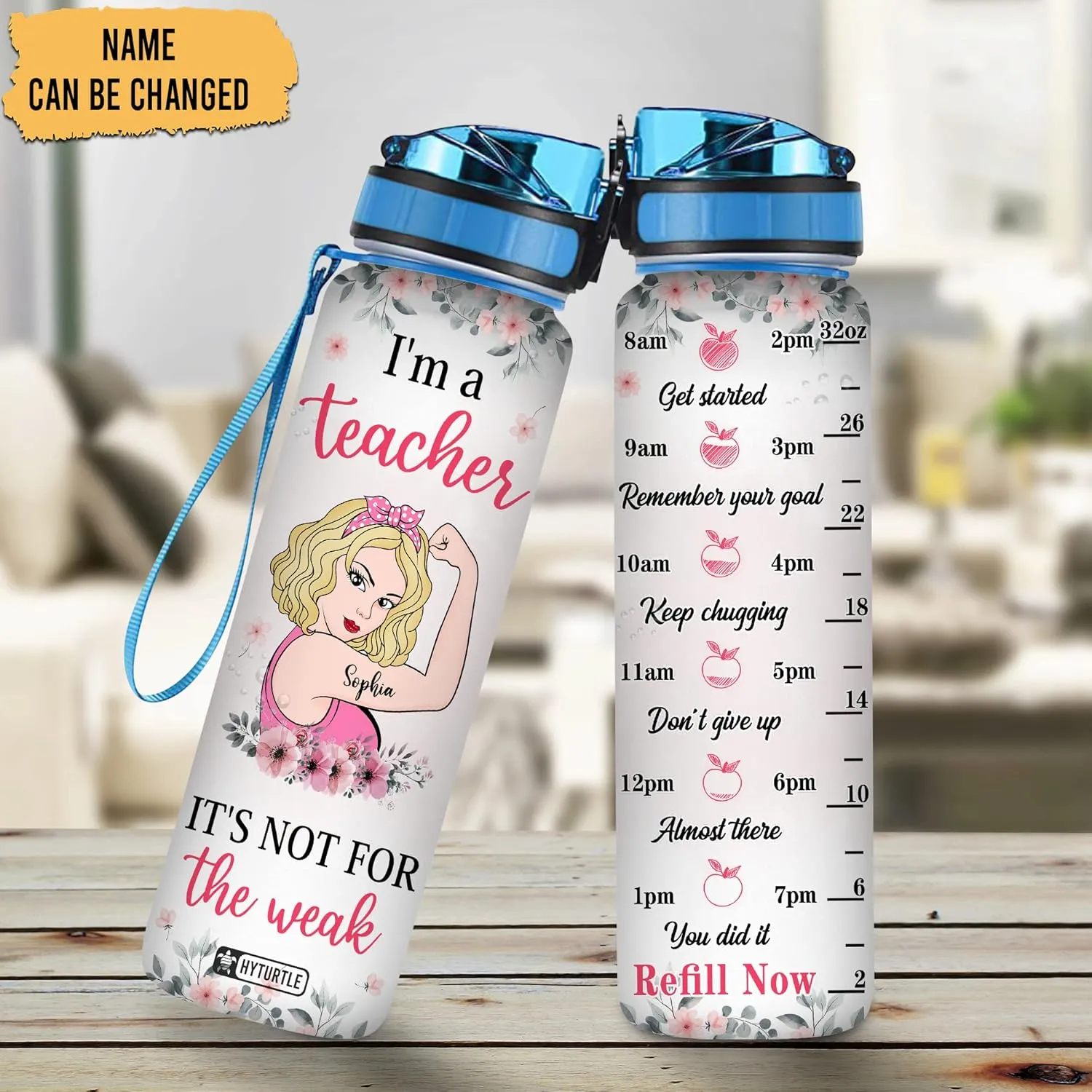 Hyturtle Personalized I'm A Teacher 32Oz Liter Motivational Water Bottle, Customized Name With Time Marker Gifts For Teachers, Women On Birthday, Teacher Day, Back To School, Graduation