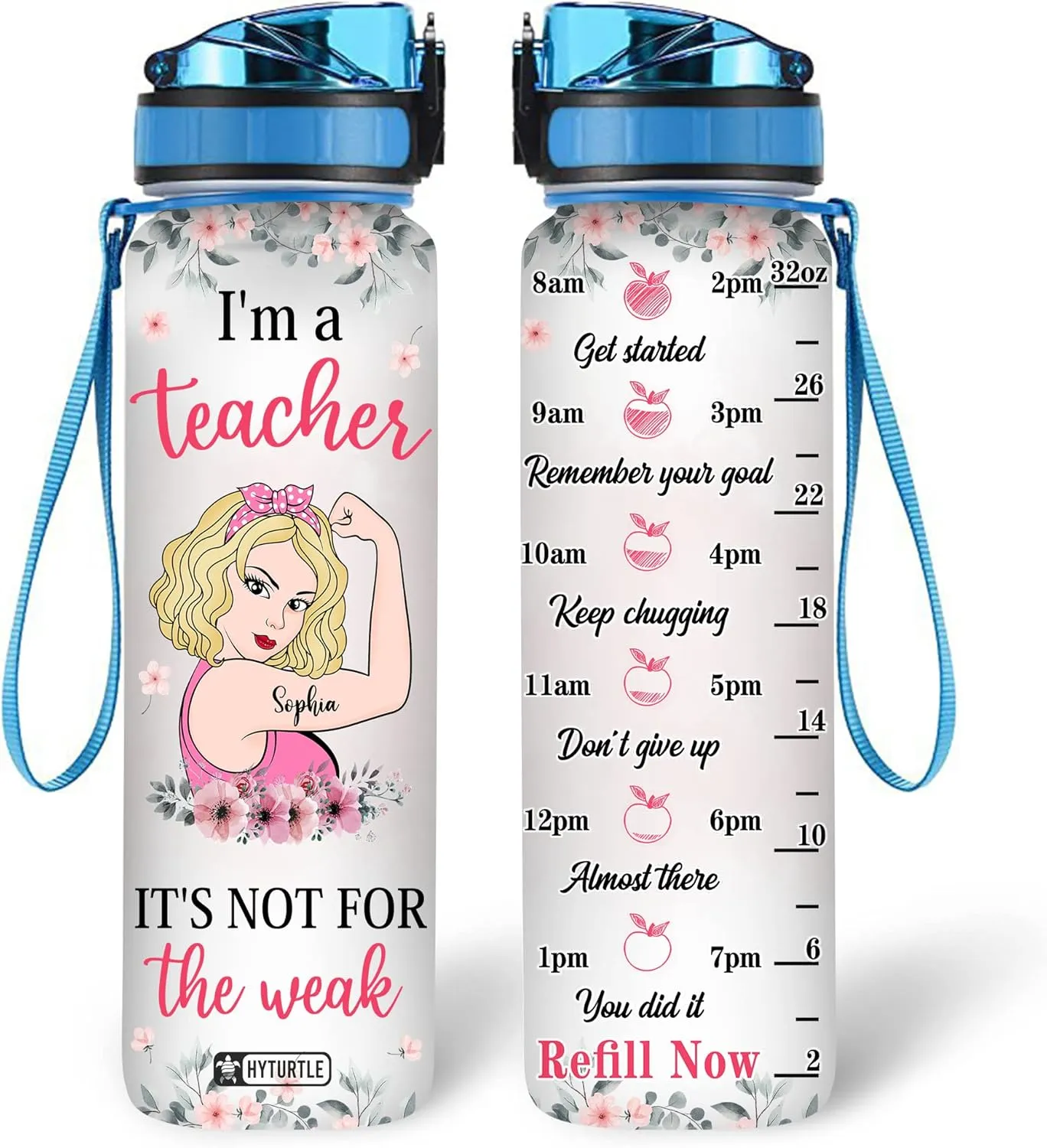 Hyturtle Personalized I'm A Teacher 32Oz Liter Motivational Water Bottle, Customized Name With Time Marker Gifts For Teachers, Women On Birthday, Teacher Day, Back To School, Graduation