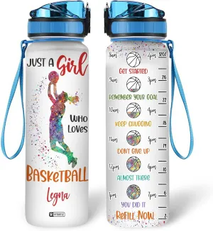 Hyturtle Personalized Just A Girl Who Loves Basketball 32Oz Liter Motivational Water Bottle, Gifts For Women Men Boys Basketball Lovers On Birthday Mother's Day Father's Day