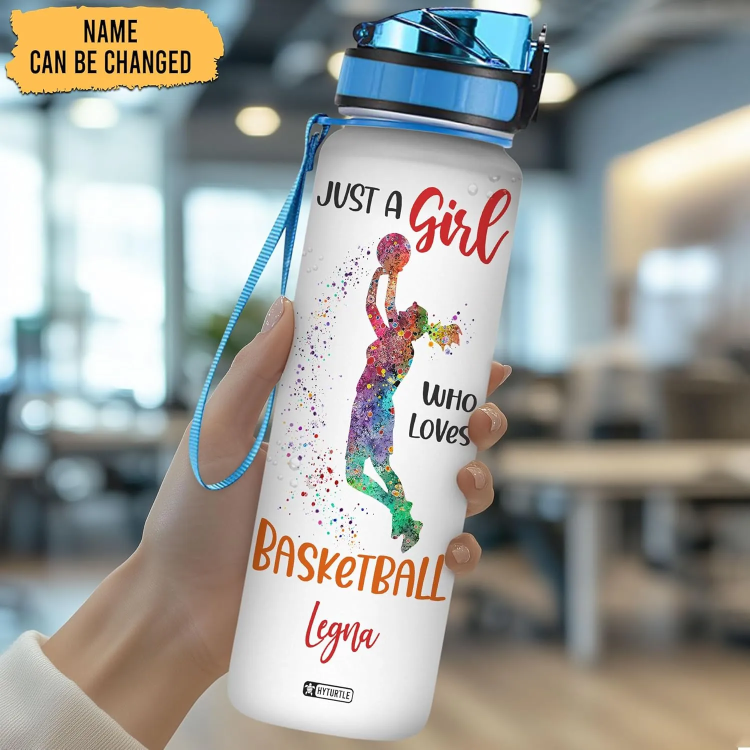 Hyturtle Personalized Just A Girl Who Loves Basketball 32Oz Liter Motivational Water Bottle, Gifts For Women Men Boys Basketball Lovers On Birthday Mother's Day Father's Day