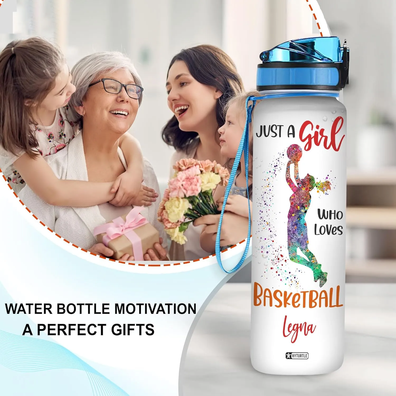 Hyturtle Personalized Just A Girl Who Loves Basketball 32Oz Liter Motivational Water Bottle, Gifts For Women Men Boys Basketball Lovers On Birthday Mother's Day Father's Day