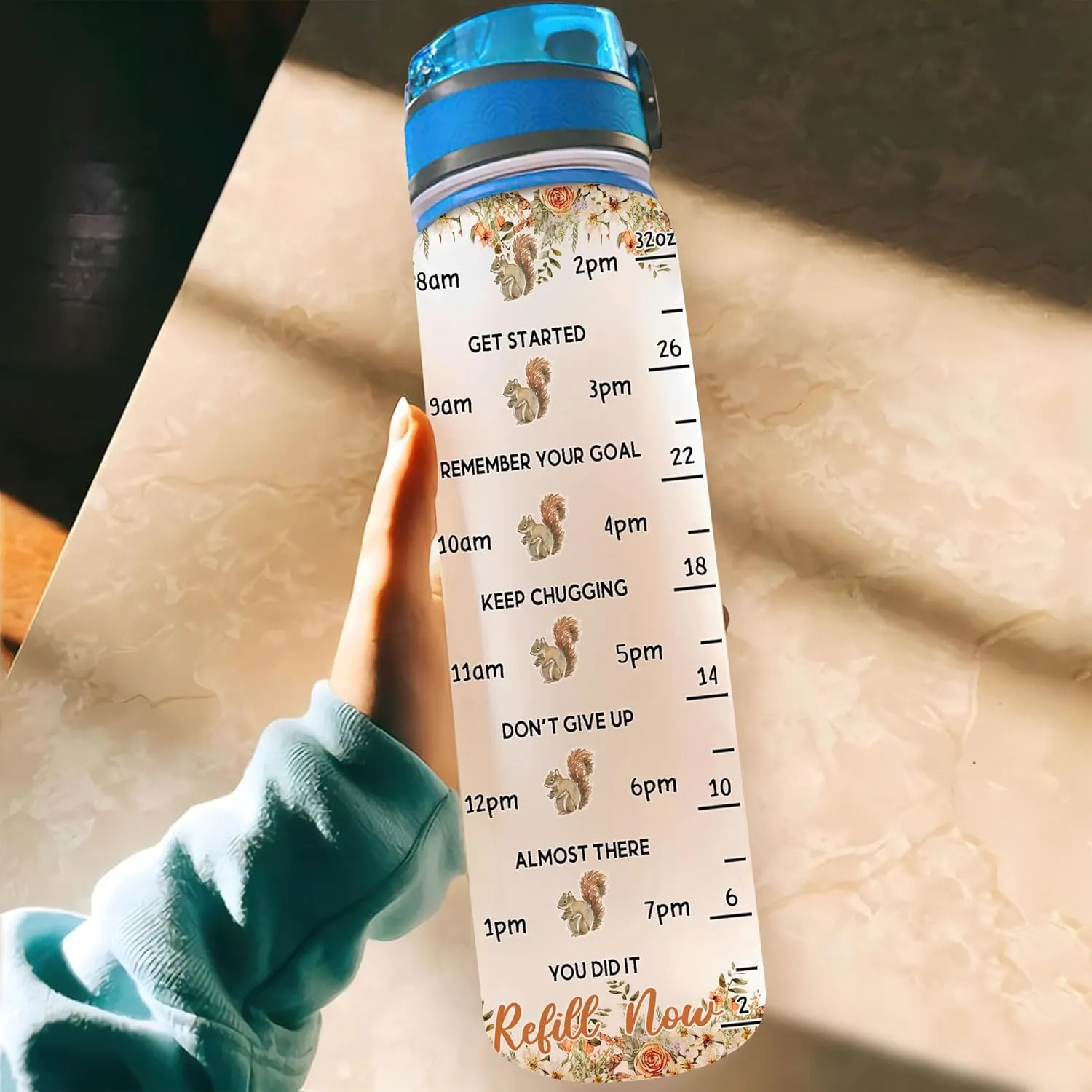 Hyturtle Personalized Squirrel Lovers 32 Oz 1Liter Motivational Water Bottle With Time Marker, Just A Girl Who Loves Squirrels, Animal Lovers Gifts For Women, Girl On Birthday, Christmas