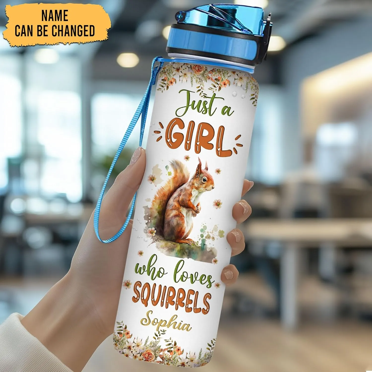 Hyturtle Personalized Squirrel Lovers 32 Oz 1Liter Motivational Water Bottle With Time Marker, Just A Girl Who Loves Squirrels, Animal Lovers Gifts For Women, Girl On Birthday, Christmas