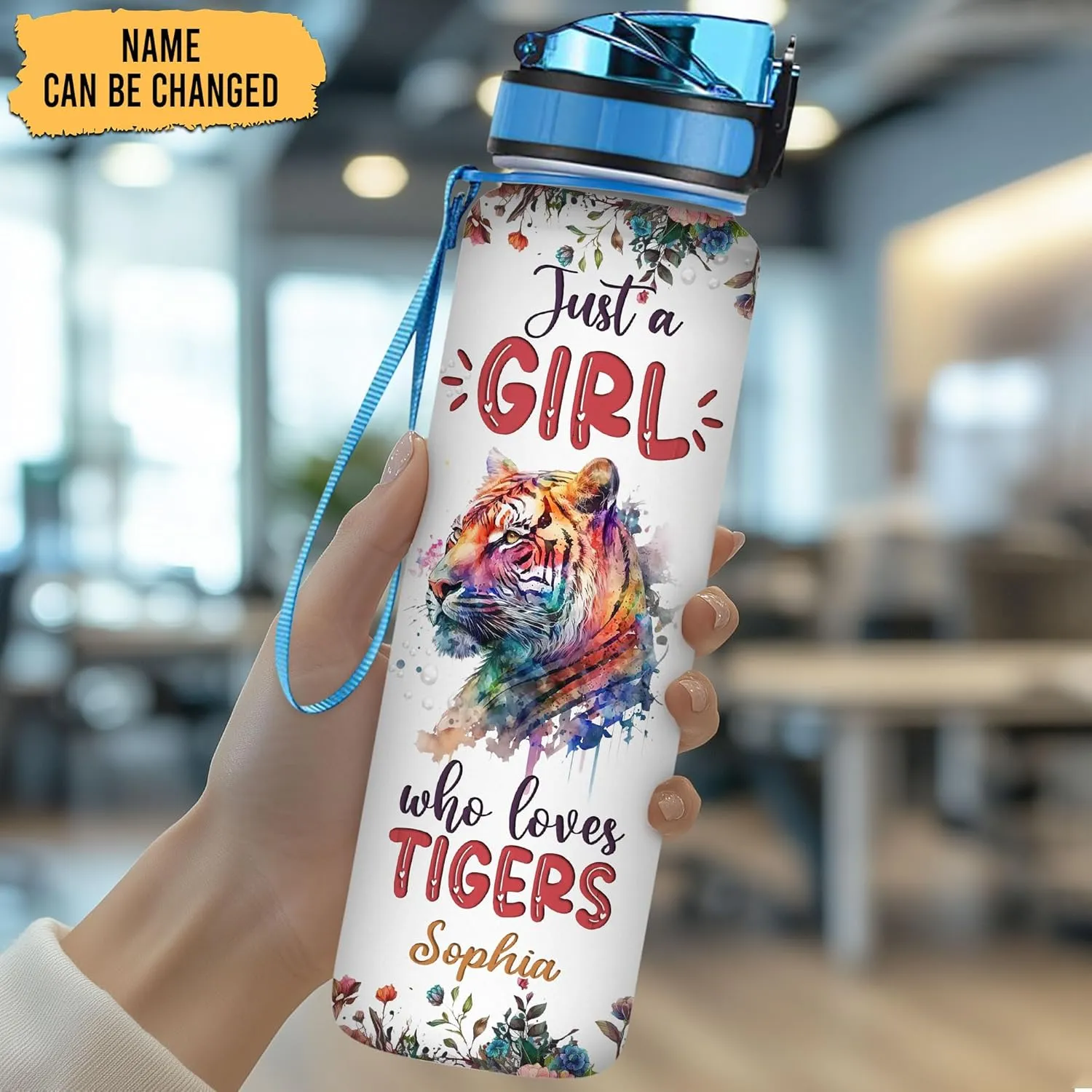 Hyturtle Personalized Tiger Lovers 32 Oz 1Liter Motivational Water Bottle With Time Marker, Just A Girl Who Loves Tigers, Animal Lovers Gifts For Women, Girl On Birthday, Christmas