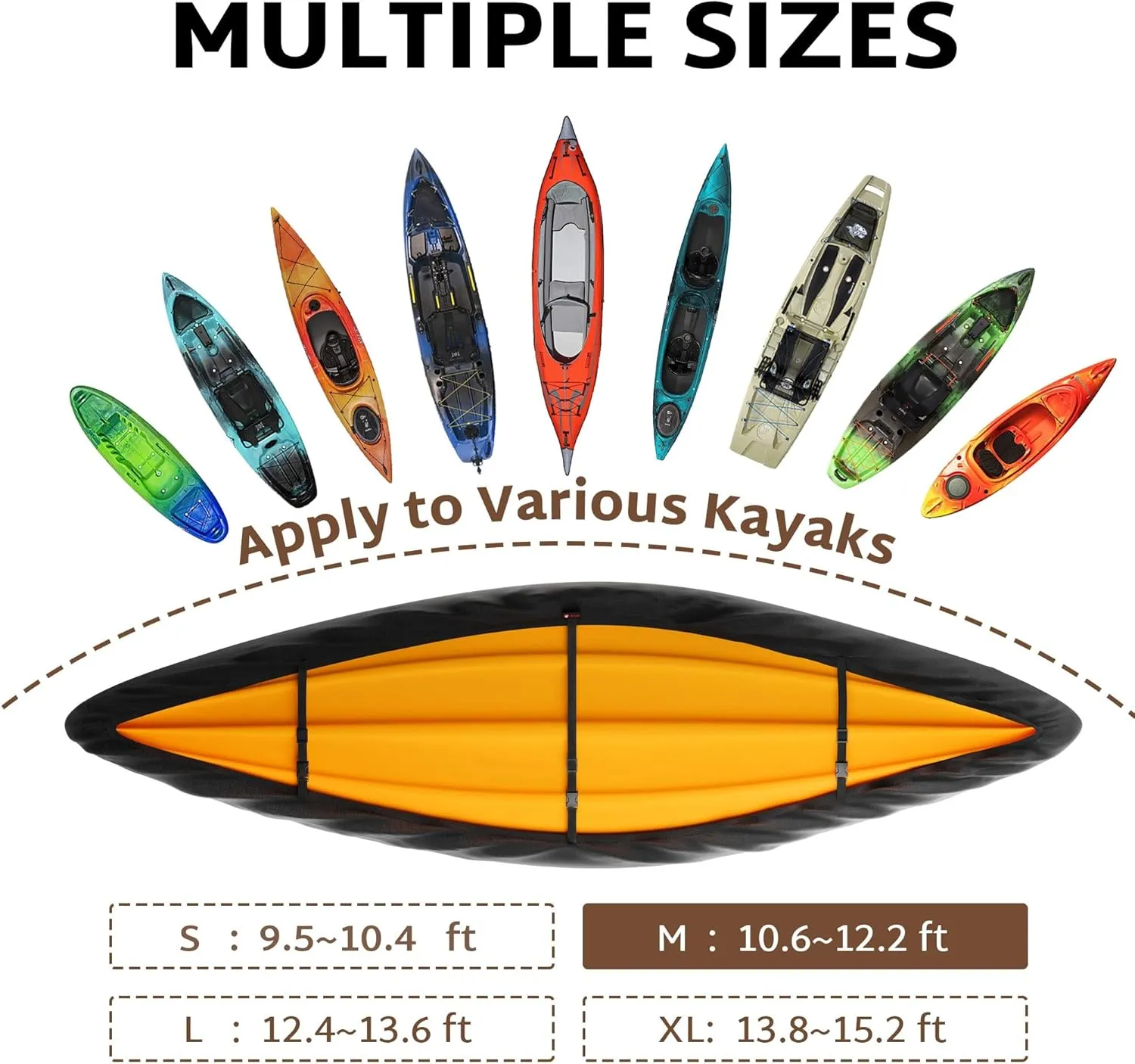 iBirdie Kayak Cover 10.6 to 12.2 Feet Waterproof Weatherproof 600D Heavy Duty Storage Cover for Outdoor and Indoor Kayak Cockpit Protection UV and Dust Resistant