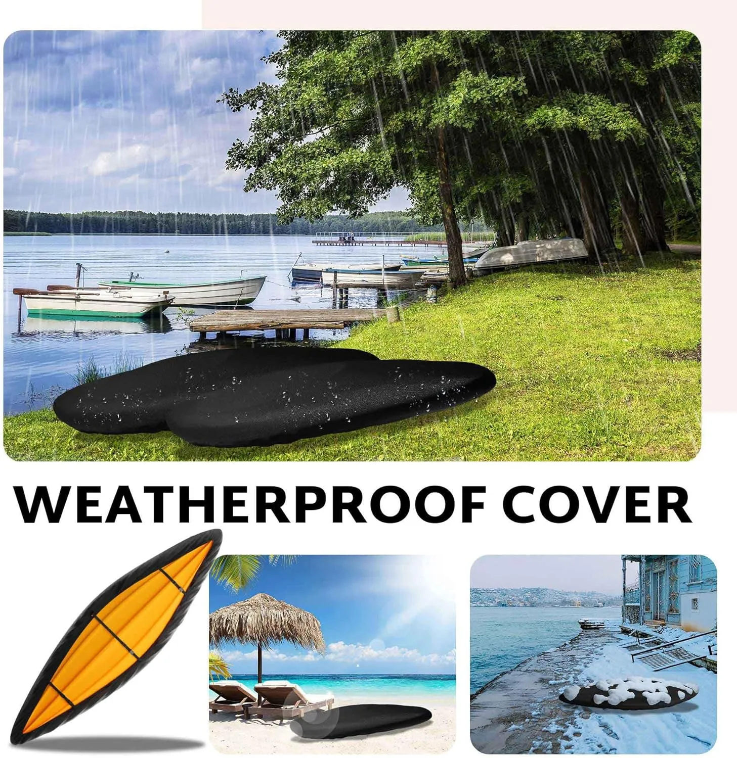 iBirdie Kayak Cover 10.6 to 12.2 Feet Waterproof Weatherproof 600D Heavy Duty Storage Cover for Outdoor and Indoor Kayak Cockpit Protection UV and Dust Resistant