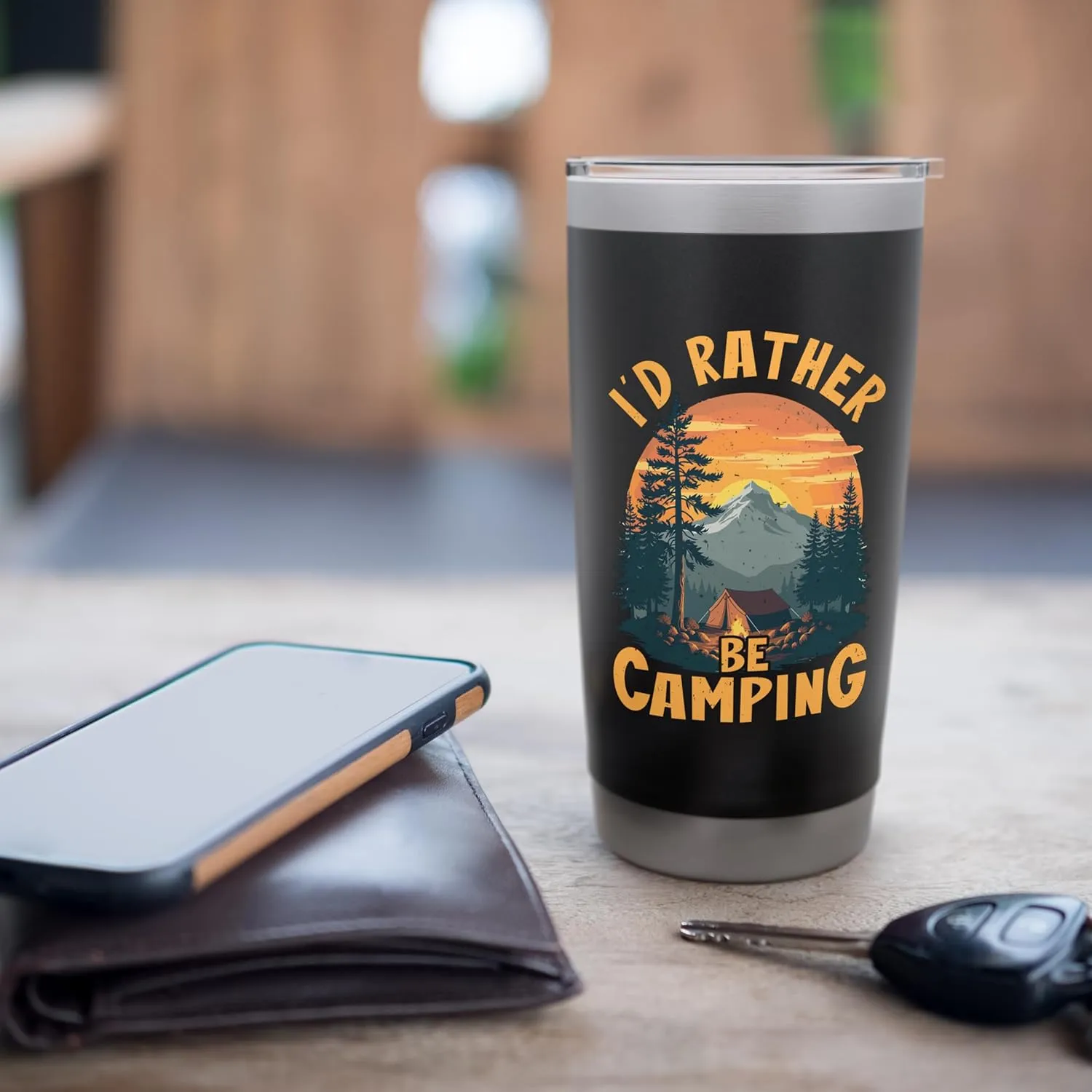 I'd Rather Be Camping Mountain Sunset Stainless Steel Insulated Tumbler