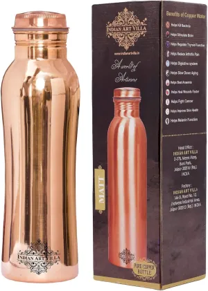 IndianArtVilla Curved Design Copper Bottle, Storage & Drinking Water, 21 OZ