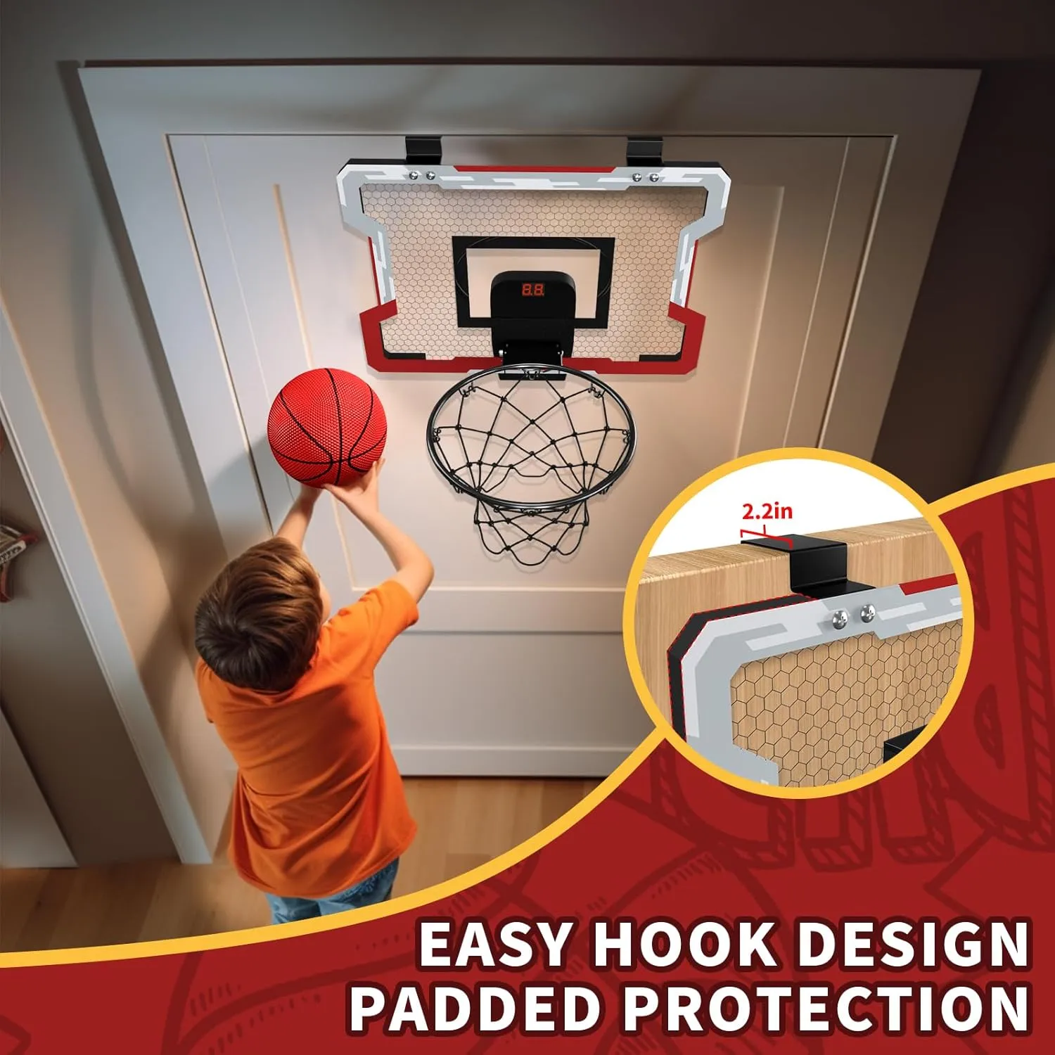 Indoor Basketball Hoop for Kids, Over The Door Basketball Hoops, Mini Hoop with Scoreboard & 3 Balls, Basketball Toys Gifts for 5 6 7 8 9 10 11 12 Year Old Boys Girls