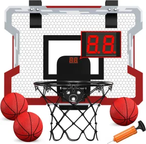 Indoor Basketball Hoop for Kids, Over The Door Basketball Hoops, Mini Hoop with Scoreboard & 3 Balls, Basketball Toys Gifts for 5 6 7 8 9 10 11 12 Year Old Boys Girls
