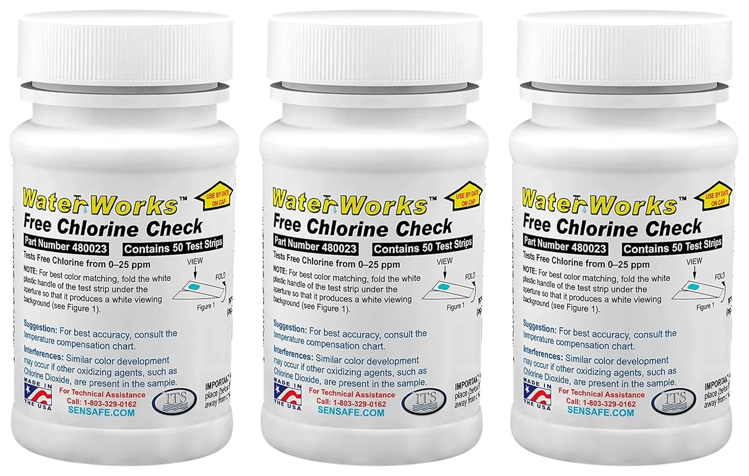 Industrial Test Systems WaterWorks 480023 Free Chlorine Test Strip, 5 Second Test Time, 0-25ppm Range (Pack of 50) (3)