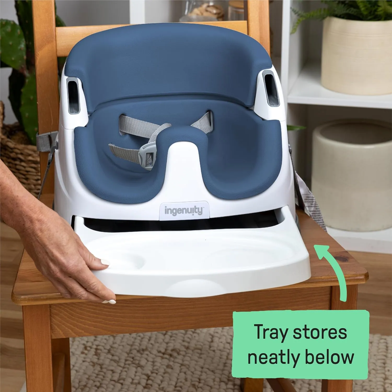 Ingenuity Baby Base 2-in-1 Booster Feeding and Floor Seat with Self-Storing Tray - Night Sky