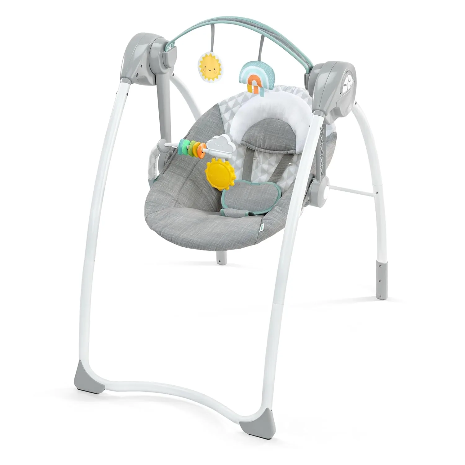 Ingenuity Milestone Baby Swing, Toy Bar, Foldable Swing, 6-Speed, Music, for Ages 0-9 Months, Up to 20 Pounds - Grey
