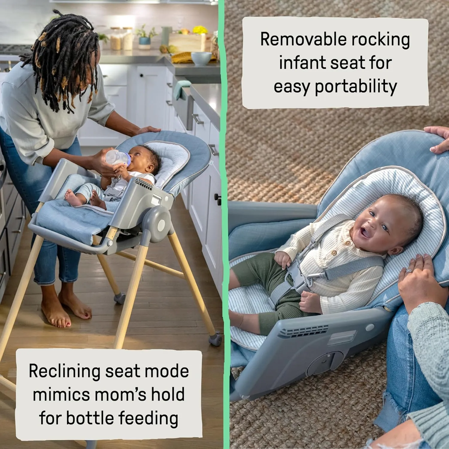 Ingenuity Proper Positioner Deluxe High Chair - 7-in-1 Convertible Baby Seat, Faux Wood Print Legs, Unisex, for Ages 0-36 Months