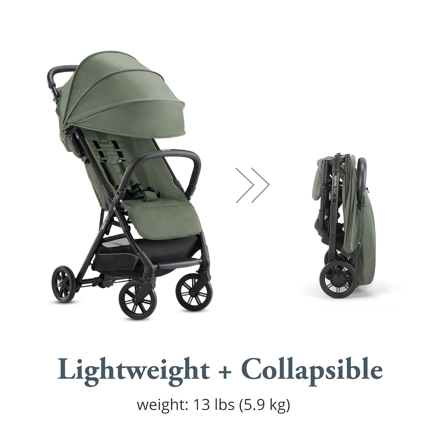 Inglesina Quid Stroller - Crocodile Green - Ultra Compact Lightweight Travel Stroller, Babies and Toddlers, Airplane Overhead Foldable, Reclining Seat Collapsible Canopy, 3 Months - 50 lbs, BPA Free