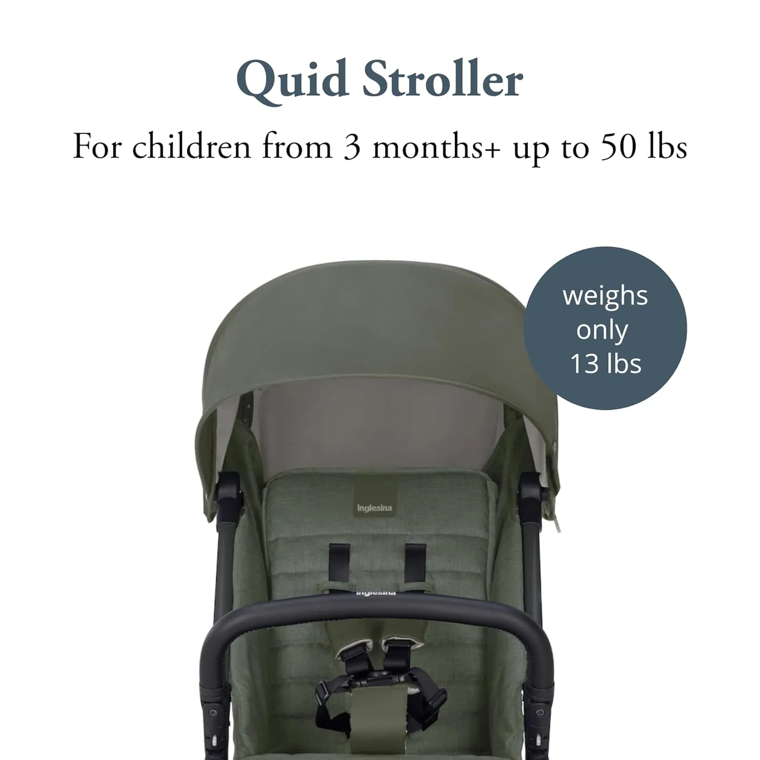 Inglesina Quid Stroller - Crocodile Green - Ultra Compact Lightweight Travel Stroller, Babies and Toddlers, Airplane Overhead Foldable, Reclining Seat Collapsible Canopy, 3 Months - 50 lbs, BPA Free