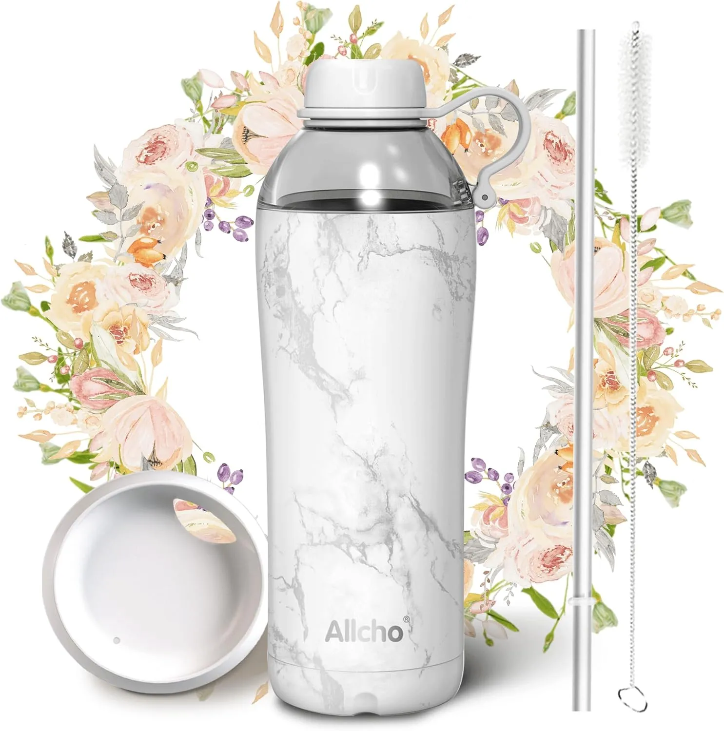 Insulated Water Bottle for Women, 18 oz Stainless Steel Water Bottles, Double Walled, 2 Lids (Chug & Tumbler) - Hydrate & Caffeinate, Gifts