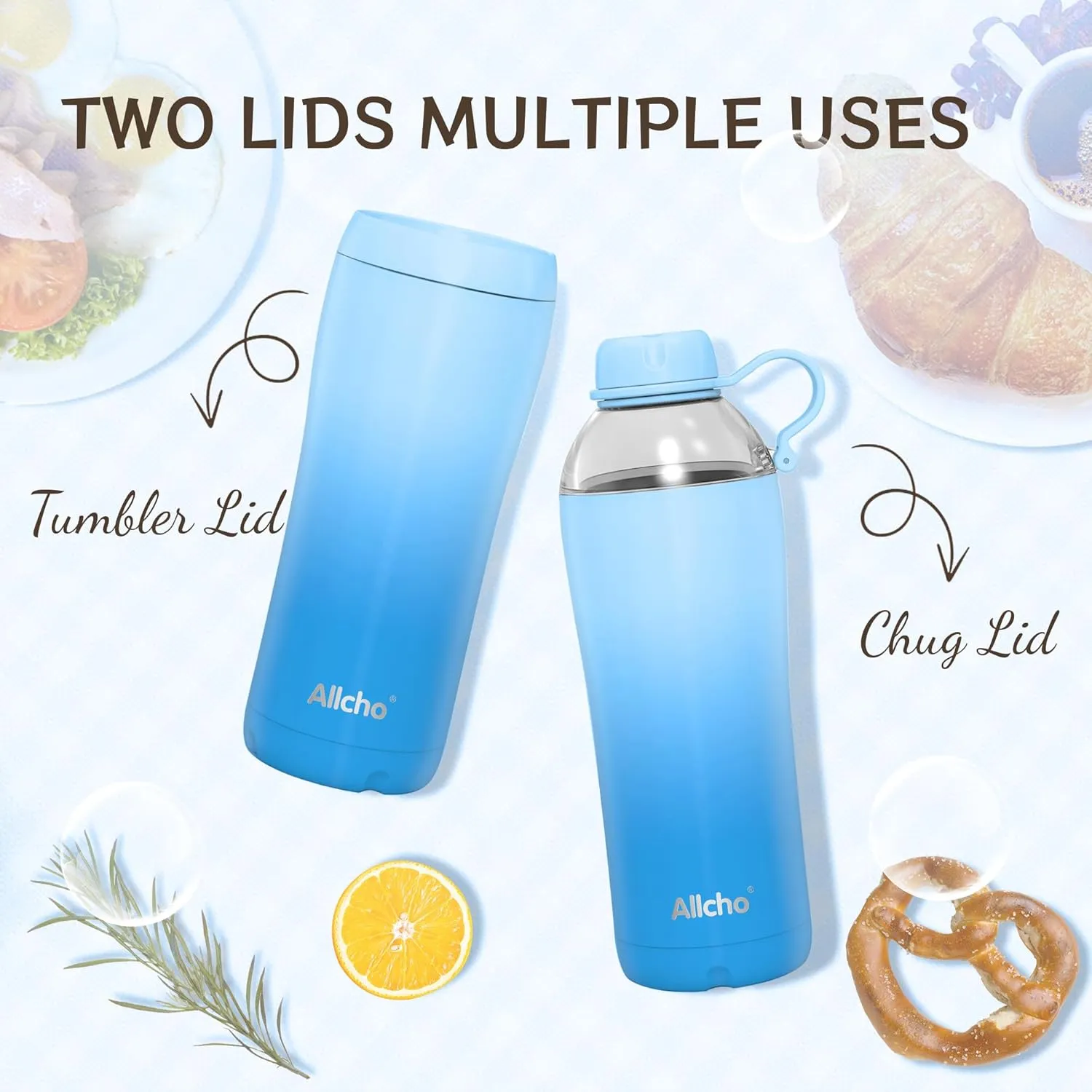 Insulated Water Bottle for Women, 18 oz Stainless Steel Water Bottles, Double Walled, 2 Lids (Chug & Tumbler) - Hydrate & Caffeinate, Gifts