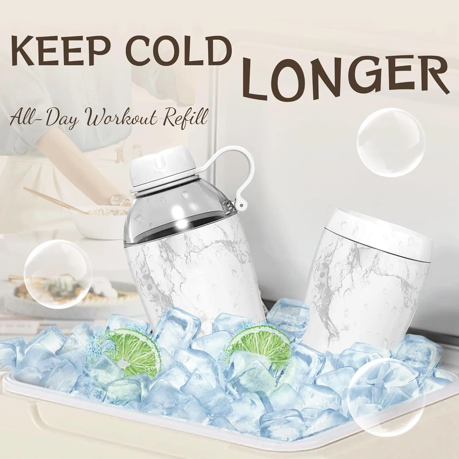 Insulated Water Bottle for Women, 18 oz Stainless Steel Water Bottles, Double Walled, 2 Lids (Chug & Tumbler) - Hydrate & Caffeinate, Gifts