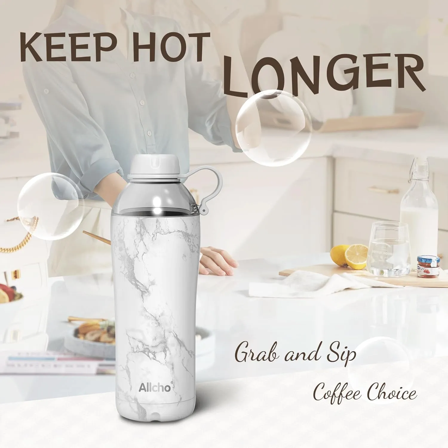 Insulated Water Bottle for Women, 18 oz Stainless Steel Water Bottles, Double Walled, 2 Lids (Chug & Tumbler) - Hydrate & Caffeinate, Gifts